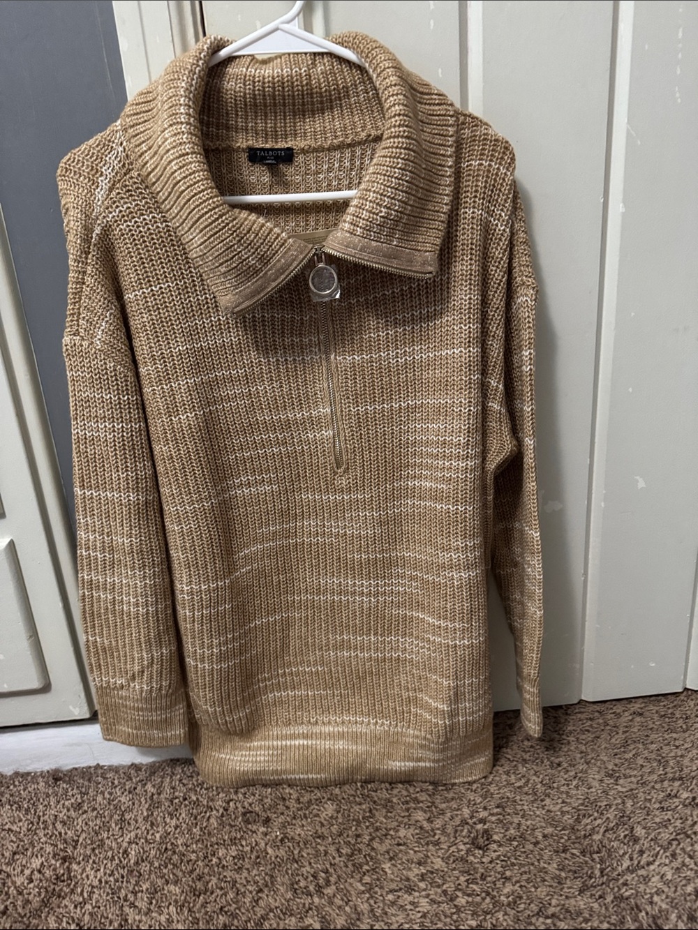 Talbots Tan & Cream Marled Half-Zip Sweater